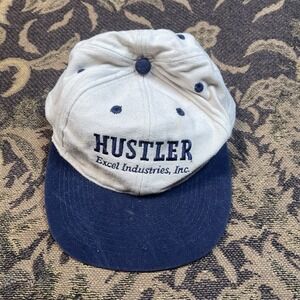 Vtg 90s Hustler Excel Industries Men's Hat Cream Blue SnapBack